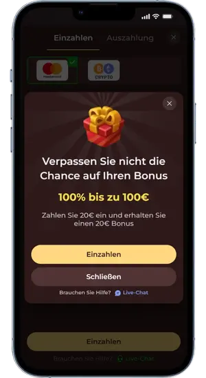 VinciSpin Erste Einzahlung und Bonus aktivieren